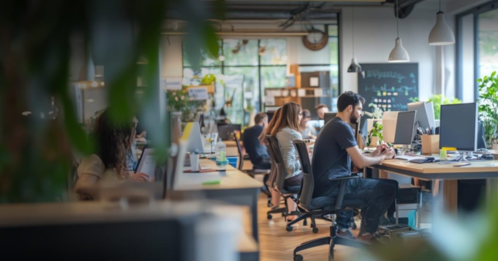 Tech professionals working in cool modern office
